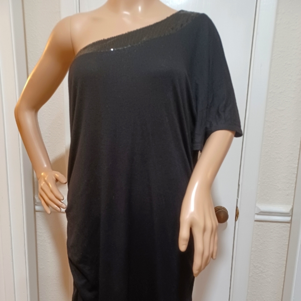 Size XL Black One Shoulder Sequin Trim Top/Mini by DOTS